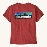 Patagonia women's logo t-shirt in sequoia red. A short sleeve t-shirt with a large brand logo on the back. 