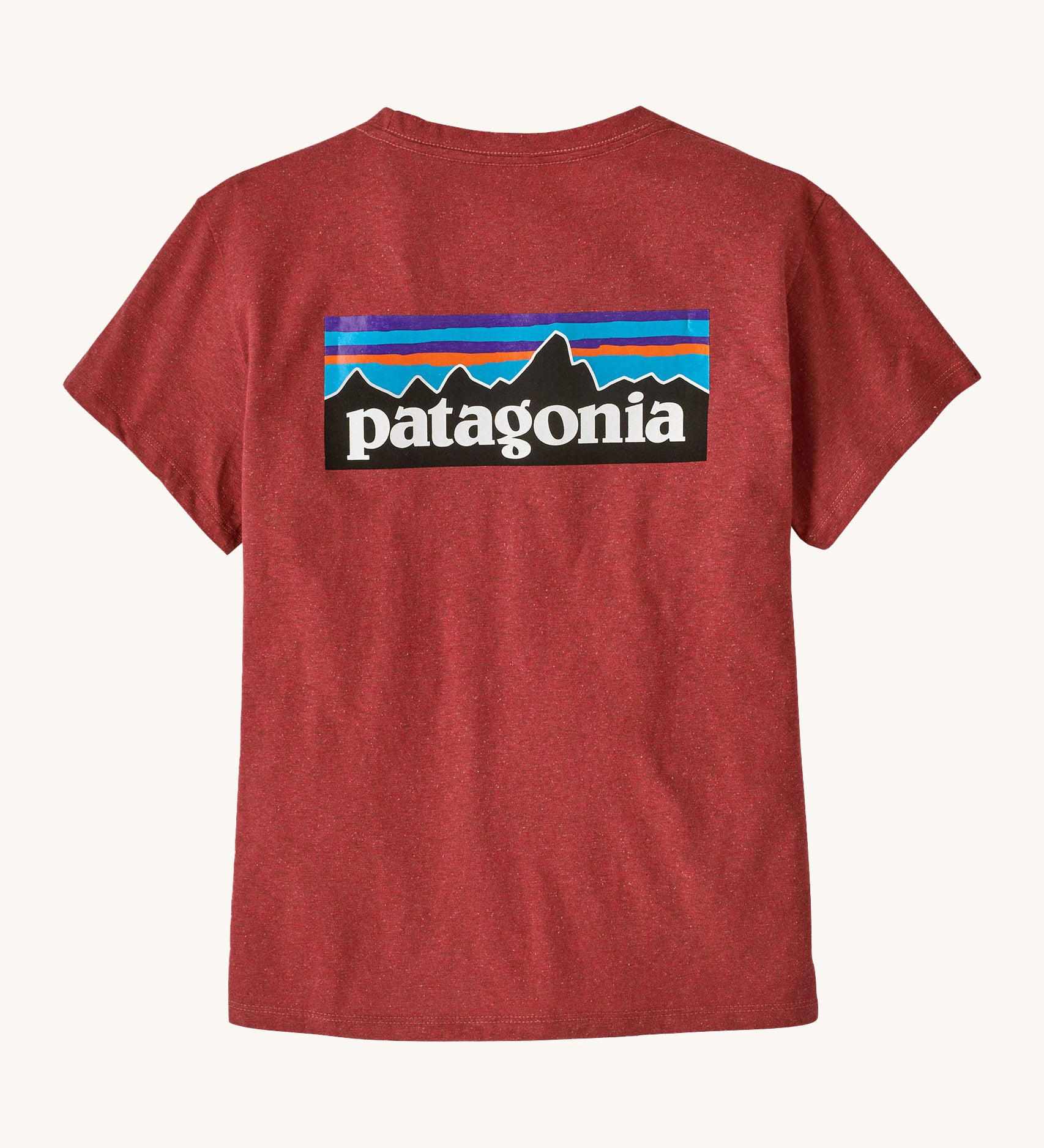 Patagonia women's logo t-shirt in sequoia red. A short sleeve t-shirt with a large brand logo on the back. 