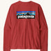 Patagonia women's responsibilli top in potters red. A long sleeve top with a large brand patch printed on the back 