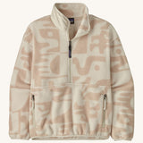 Patagonia Women's Synchilla Fleece Marsupial - Mother Tree / Dyno White is a neutral colour fleece with light pink patterns. Features 2 side pockets and s 1/2 zip.