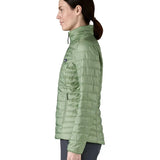 Patagonia Women's Nano Puff® Jacket Ellwood Green lightweight insulated jacket side profile showing slim fit and quilted insulation