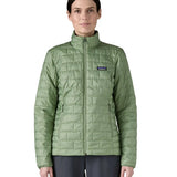Patagonia Women's Nano Puff® Jacket Ellwood Green lightweight insulated jacket front view worn by model