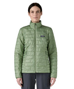 Patagonia Women's Nano Puff® Jacket Ellwood Green lightweight insulated jacket front view worn by model