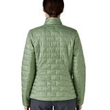 Patagonia Women's Nano Puff® Jacket Ellwood Green lightweight insulated jacket back view showing brick quilted PrimaLoft insulation pattern