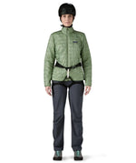 Patagonia Women's Nano Puff® Jacket Ellwood Green lightweight insulated jacket worn by climber with harness and helmet