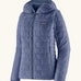 Patagonia Women's Nano Puff Hoody Jacket Current Blue lightweight insulated jacket with hood front angled view showing brick quilting and zip handwarmer pockets