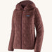 Patagonia Women’s Nano Puff Hooded Jacket in Dark Ruby, insulated recycled polyester ripstop coat with PrimaLoft Gold Eco for lightweight warmth.