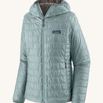 Patagonia Women's Nano Puff Hoody in a Thermal Blue colour on a plain background