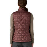 Patagonia Women's Nano Puff Vest Dark Ruby insulated gilet worn by model rear view showing quilted recycled polyester fabric