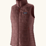 Patagonia Women's Nano Puff Vest Dark Ruby lightweight insulated gilet front view showing brick quilting and zip handwarmer pockets