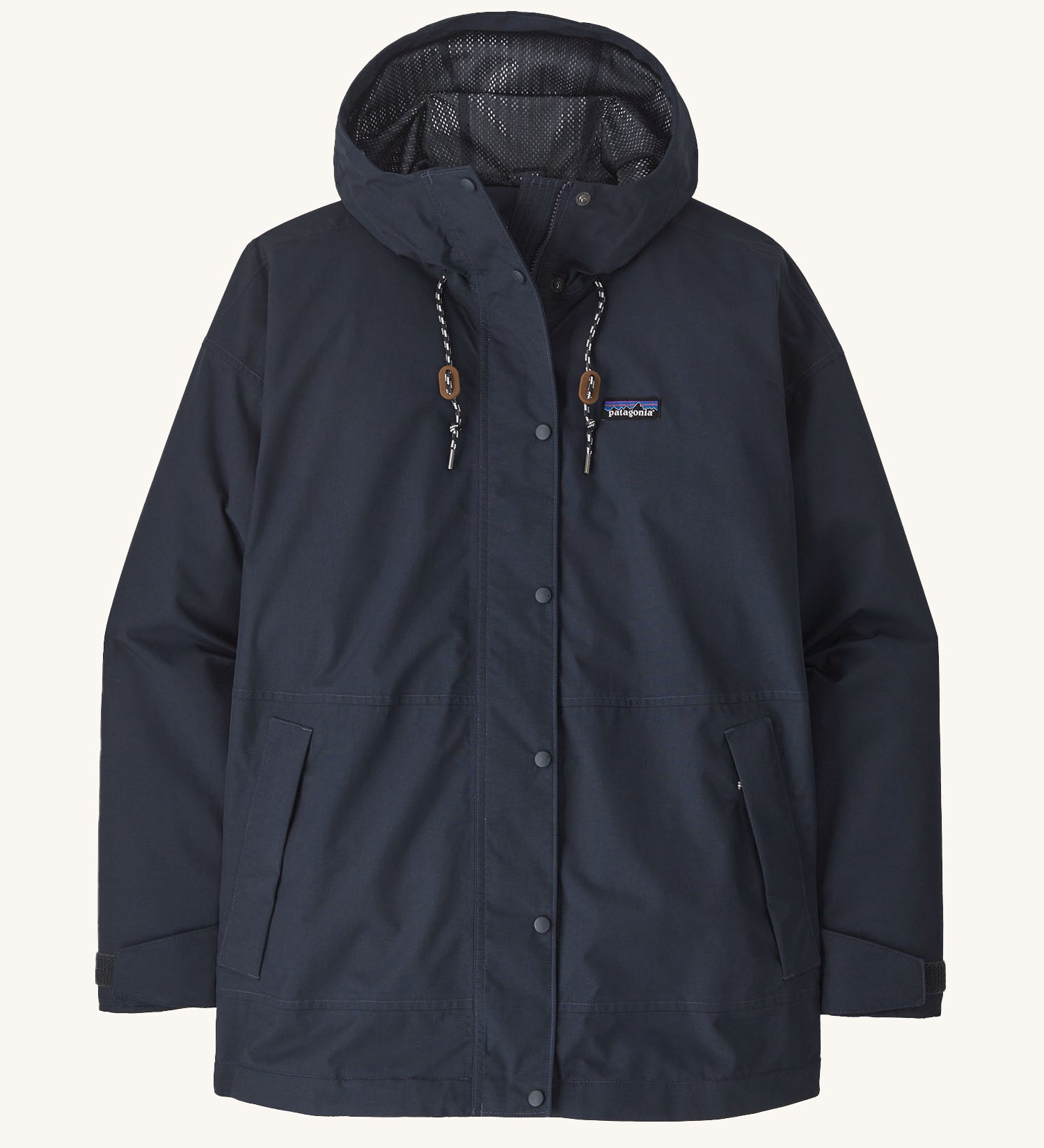 A Patagonia Women's Outdoor Everyday Rain Jacket in a Pitch Blue colour on a plain background.