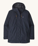 A Patagonia Women's Outdoor Everyday Rain Jacket in a Pitch Blue colour on a plain background.