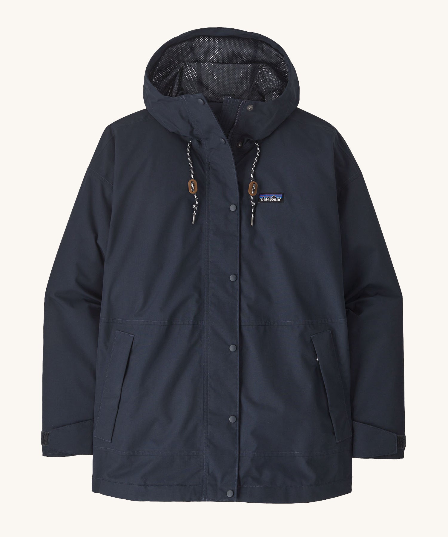 A Patagonia Women's Outdoor Everyday Rain Jacket in a Pitch Blue colour on a plain background.