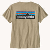 A Patagonia Women's P-6 Logo Responsibili-Tee in a grey Pumice color way. The short sleeved t-shirt features the Patagonia outline graphic.