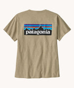 A Patagonia Women's P-6 Logo Responsibili-Tee in a grey Pumice color way. The short sleeved t-shirt features the Patagonia outline graphic.