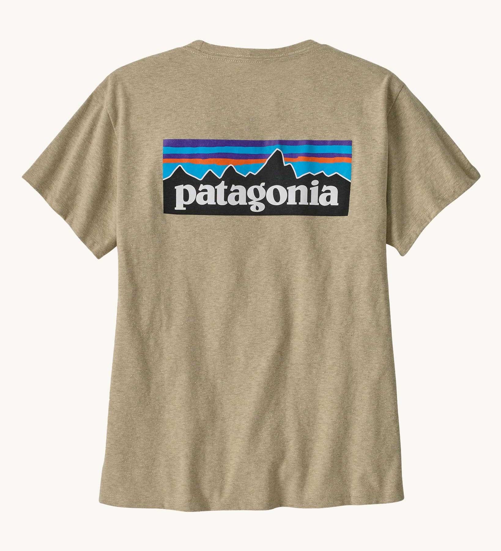 A Patagonia Women's P-6 Logo Responsibili-Tee in a grey Pumice color way. The short sleeved t-shirt features the Patagonia outline graphic.