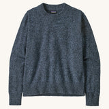 Patagonia Women's Recycled Wool-Blend Crewneck Sweater. A thick knit jumper in dark blue with dappled design