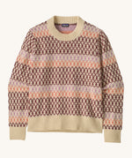 Patagonia Women's Recycled Wool-Blend Crewneck Sweater - Starlight / Dark Natural. A heavy knitted patterned jumper with natural trim