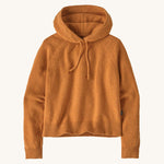 Patagonia Women's Recycled Wool-Blend Hooded Sweater - Dried Mango on a plain background.