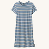 Patagonia Women's Regenerative T-Shirt Dress - Sunset Stripe/Light Plume Grey pictured on a plain background 