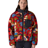 Front view of the Patagonia river river amanita red retro fleece jacket worn by an adult. 