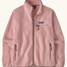 Patagonia women's retro pile fleece jacket in fuzzy mauve pink. Full zip fleece jacket with zippererd chest and hand warmer pockets.