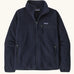 Patagonia women's retro pile fleece jacket in sunken blue with zippered chest pocket and handwarmer pockets.