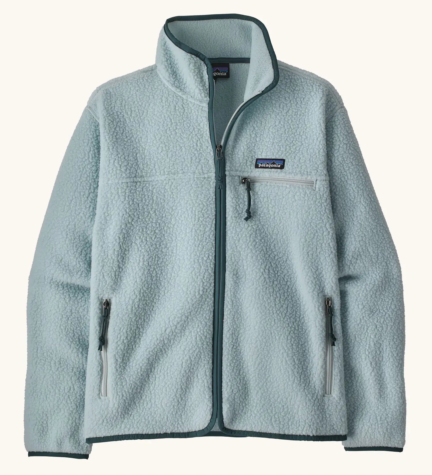 Patagonia women's retro pile fleece jacket in virtually blue. Full zip fleece jacket with zippererd chest and hand warmer pockets.