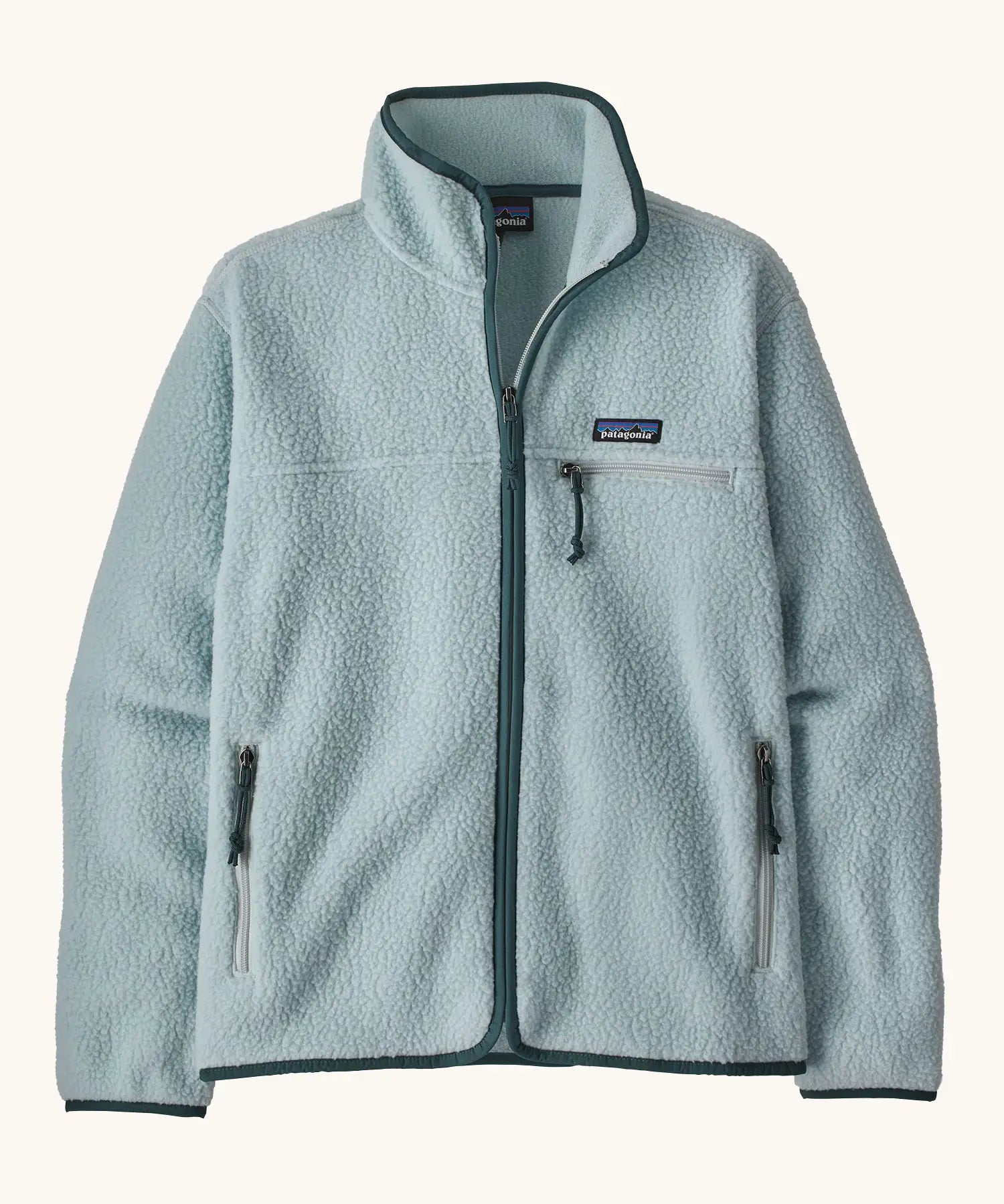 Patagonia women's retro pile fleece jacket in virtually blue. Full zip fleece jacket with zippererd chest and hand warmer pockets.