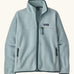 Patagonia women's retro pile fleece jacket in virtually blue. Full zip fleece jacket with zippererd chest and hand warmer pockets.
