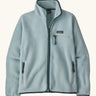 Patagonia women's retro pile fleece jacket in virtually blue. Full zip fleece jacket with zippererd chest and hand warmer pockets.