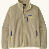 Patagonia women's retro pile fleece jacket in weathered stone with zipped chest and handwarmer pockets.