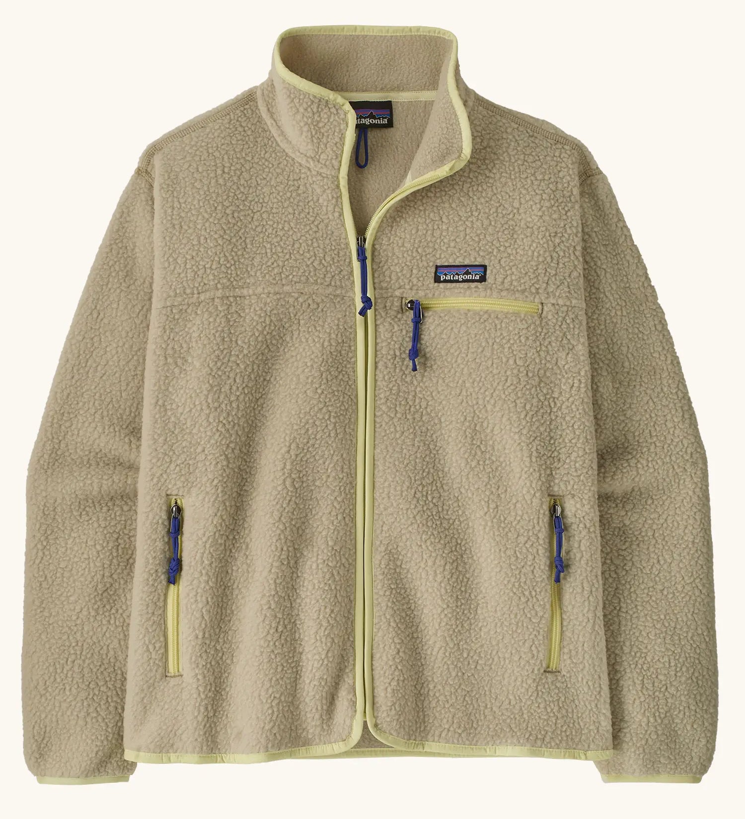 Patagonia women's retro pile fleece jacket in weathered stone with zipped chest and handwarmer pockets.