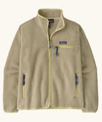 Patagonia women's retro pile fleece jacket in weathered stone with zipped chest and handwarmer pockets.