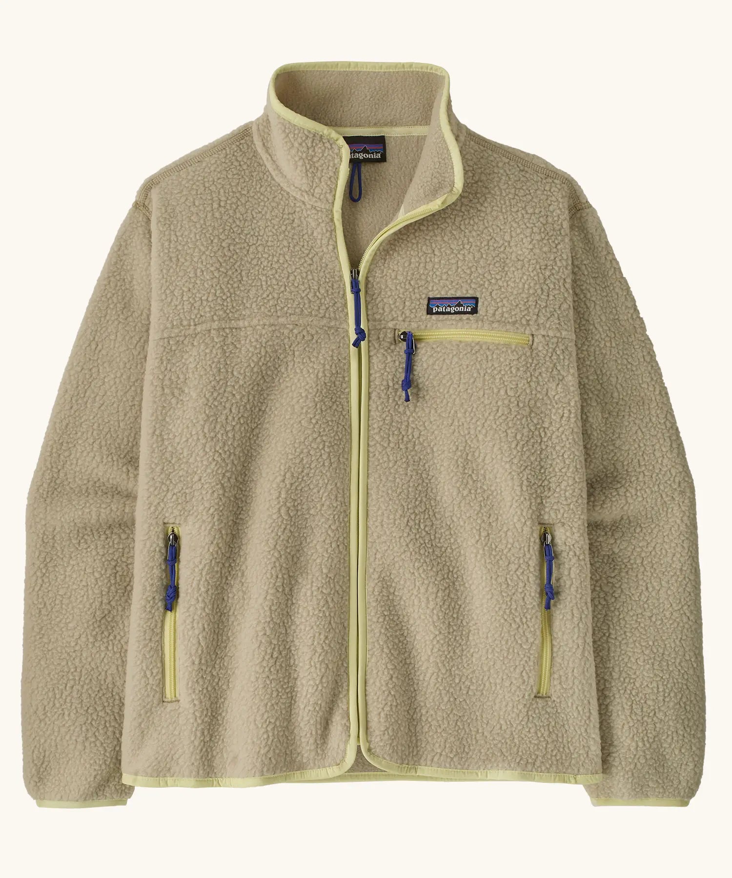 Patagonia women's retro pile fleece jacket in weathered stone with zipped chest and handwarmer pockets.
