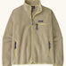 Patagonia women's retro pile fleece jacket in weathered stone with zipped chest and handwarmer pockets.