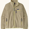 Patagonia women's retro pile fleece jacket in weathered stone with zipped chest and handwarmer pockets.