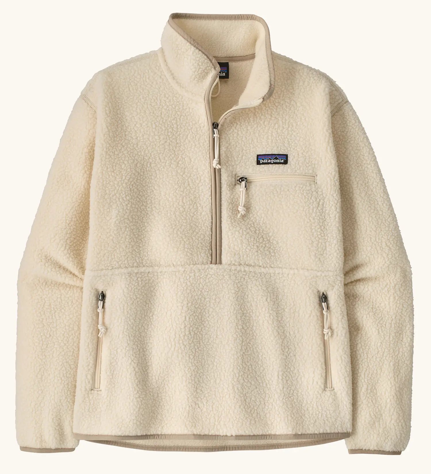 Patagonia women's retro pile fleece marsupial in natural. Half zip with large zipped marsupial pocket. 