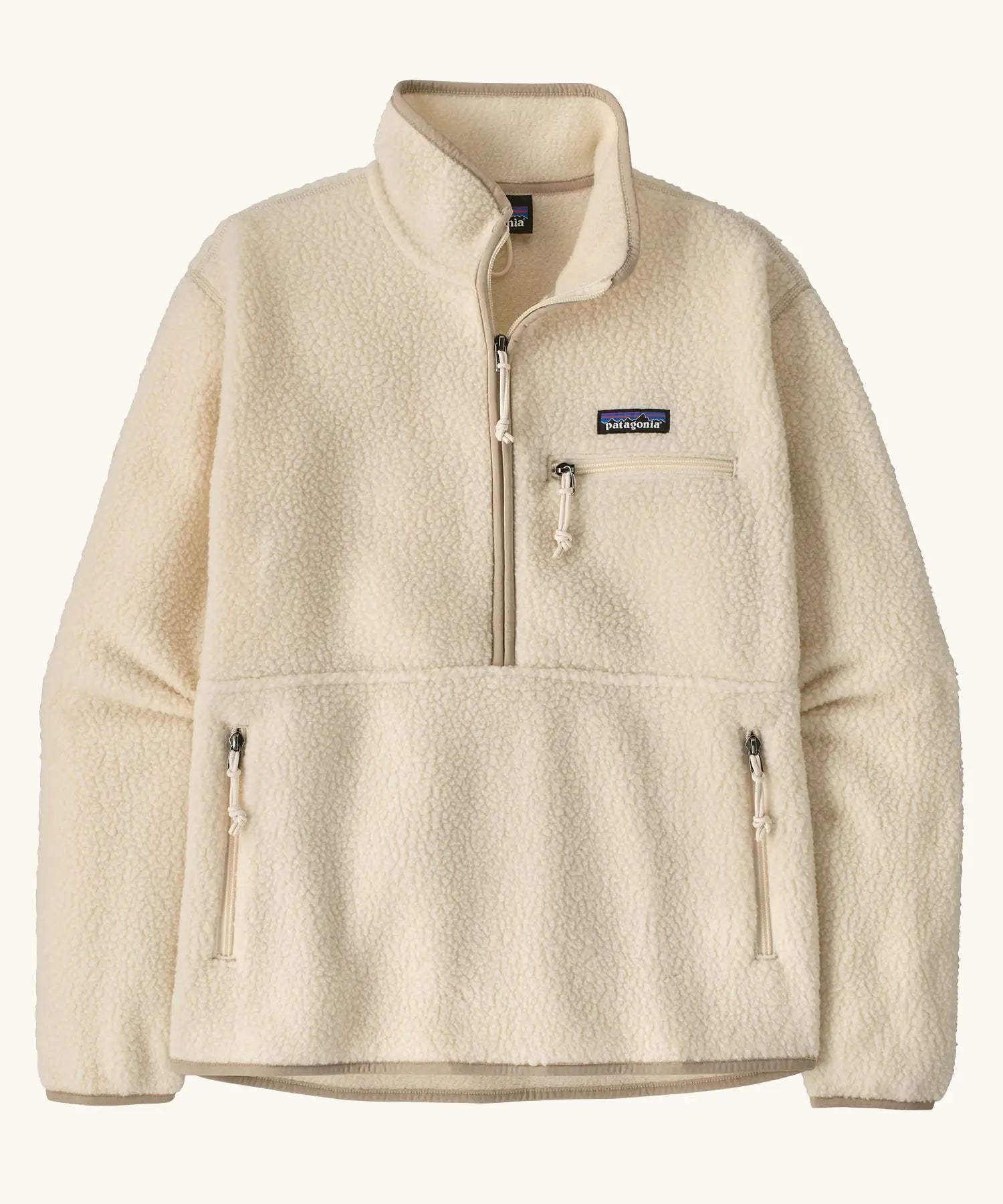 Patagonia women's retro pile fleece marsupial in natural. Half zip with large zipped marsupial pocket. 