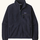 Patagonia women's retro pile fleece marsupial top in dark sunken blue. Half zip closure, zippererd chest pocket and marsupial handpocket. 