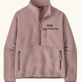 Patagonia women's retro pile fleece marsupial top in stingray mauve. Half zip closure, zippered chest pocket and zippered marsupial hand warmer pocket. 