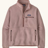Patagonia women's retro pile fleece marsupial top in stingray mauve. Half zip closure, zippered chest pocket and zippered marsupial hand warmer pocket. 