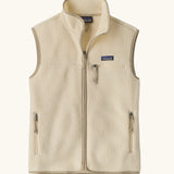 Patagonia women's retro pile fleece vest gilet in natural. Full length zip gilet with zippered chest and hand warmer pockets.
