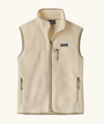 Patagonia women's retro pile fleece vest gilet in natural. Full length zip gilet with zippered chest and hand warmer pockets.
