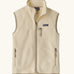 Patagonia women's retro pile fleece vest gilet in natural. Full length zip gilet with zippered chest and hand warmer pockets.