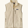 Patagonia women's retro pile fleece vest gilet in natural. Full length zip gilet with zippered chest and hand warmer pockets.