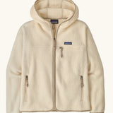 Patagonia women's retro pile hoody in natural. Full zip fleece jacket with zipped chest pocket and hand warmer pockets.