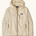 Patagonia women's retro pile hoody in natural. Full zip fleece jacket with zipped chest pocket and hand warmer pockets.