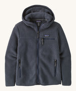  Patagonia Women's Retro Pile Hoody Smolder Blue on a plain background. 