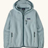 Patagonia women's retro pile hoody in virtually blue. Full zip fleece jacket with zipped chest pocket and hand warmer pockets.